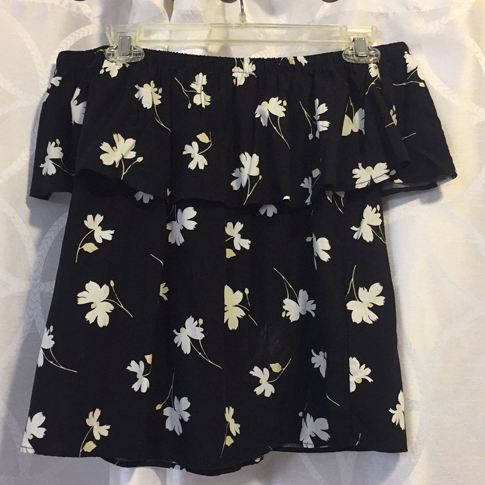 black flowered off the shoulder shirt